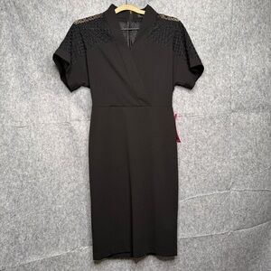 NWT Donna Karan Black Sheath Dress w/ Lace Eyelet Design on‎ Shoulders- Sz 2